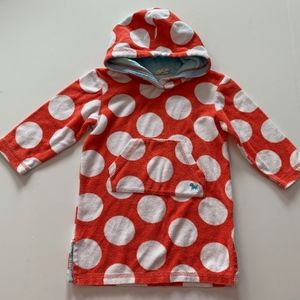 Mini Boden 2-3 Coral White Dot Toweling Swim Cover